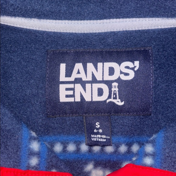 Lands' End Heritage Fleece snap placket pullover blue & white snowflake small - Picture 4 of 7